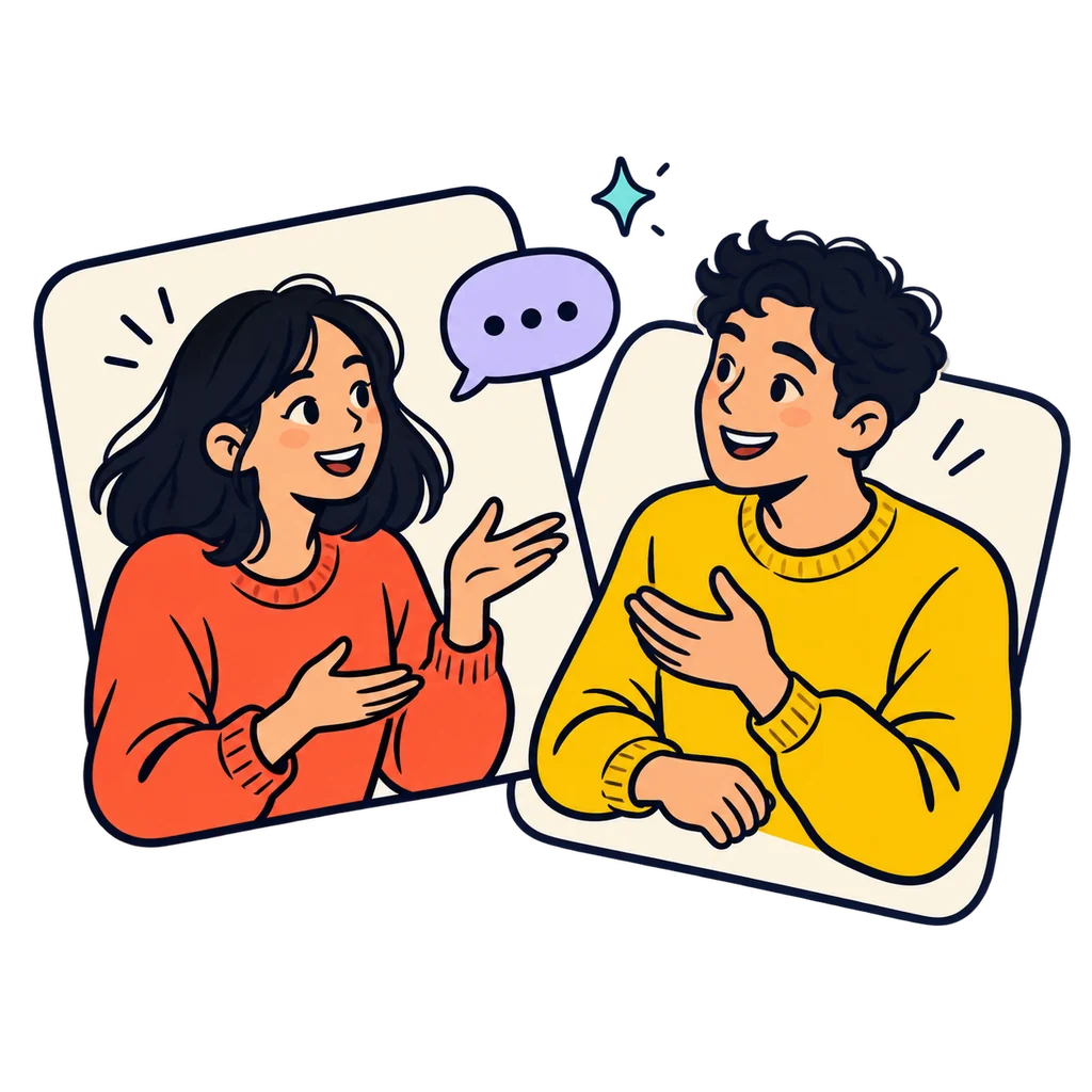 Dos personas se saludan con una sonrisa, listas para conversar.
