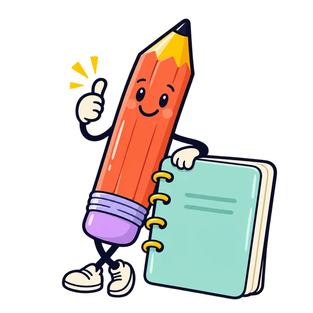 Un lápiz sonriente junto a un cuaderno te invita a intentarlo.